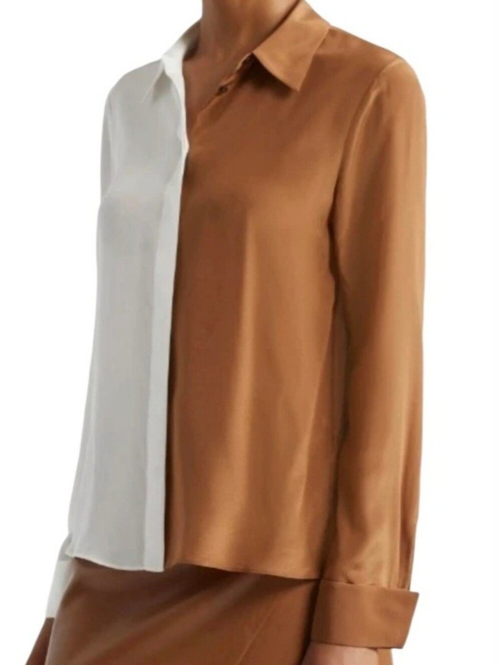 Alice + Olivia Willa Color Block 100% Silk Blouse French Cuffs Two-Tone Size M